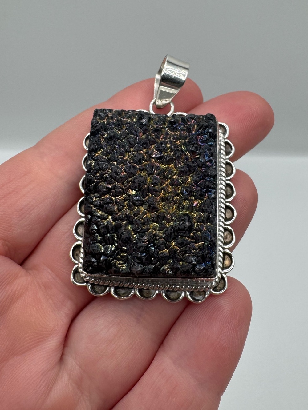 Sterling Silver 925 Large Druzy Pendant